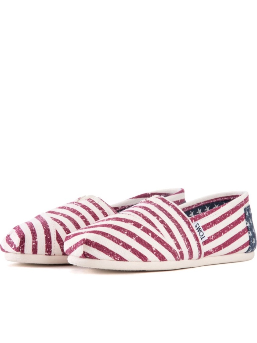 TOMS 10 Americana Canvas Flag Flats Classic White Red Blue